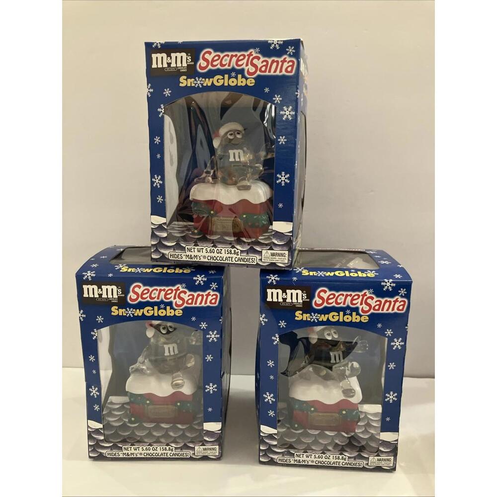 3- VINTAGE 90’S M&M's Secret Santa Christmas 5" Snow Globe Snowglobe Trinket NEW